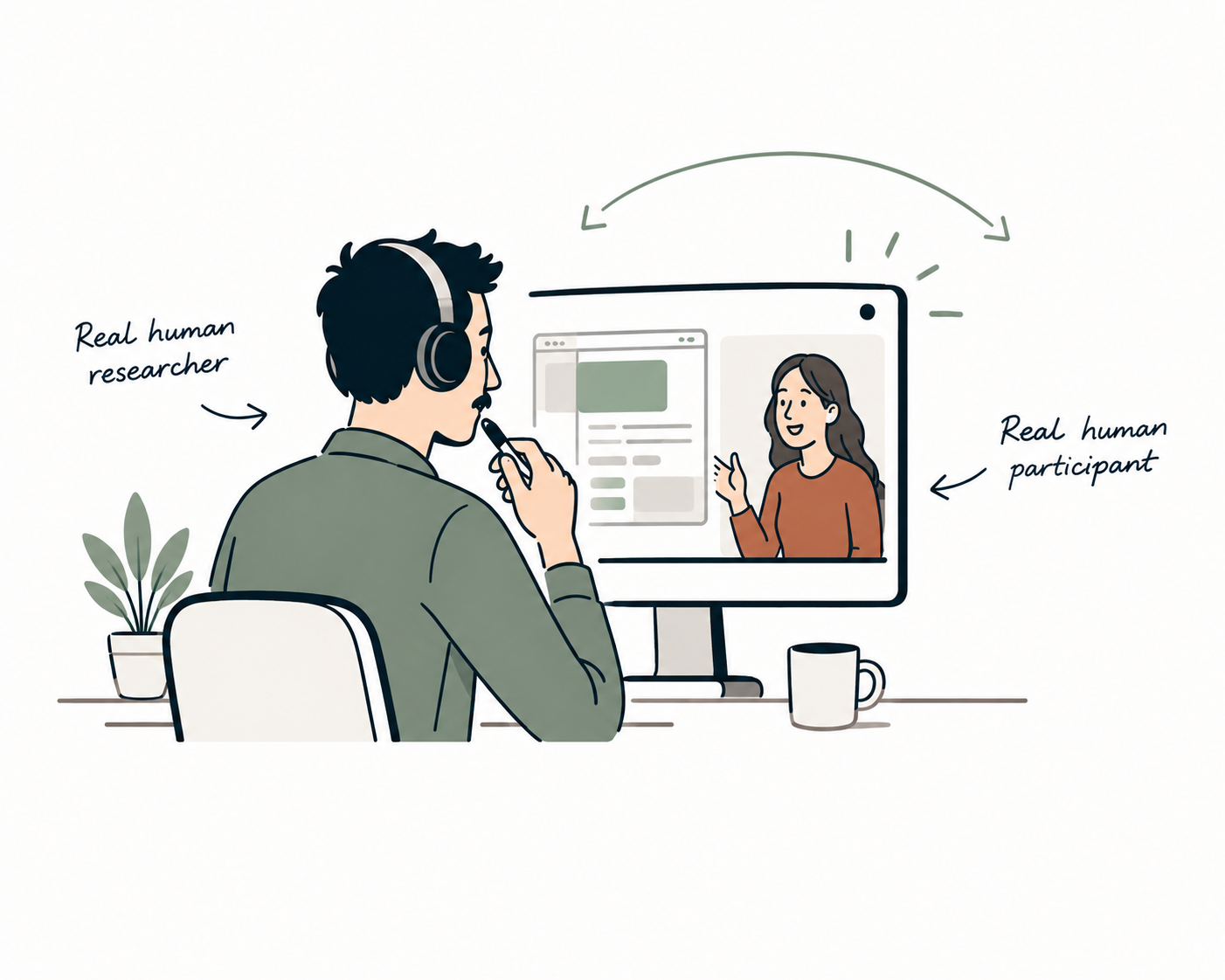 A researcher moderating a live session with a real participant