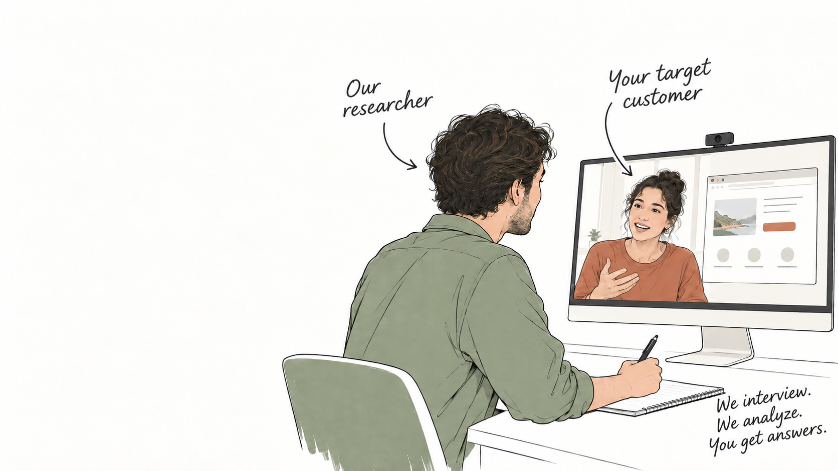 Our researcher taking notes while interviewing a target customer remotely.